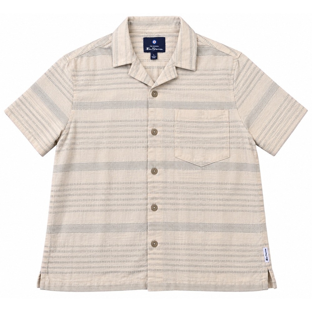 Ben Sherman Men's Large Short Sleeve Button Down Casual Shirt Cream Beach
